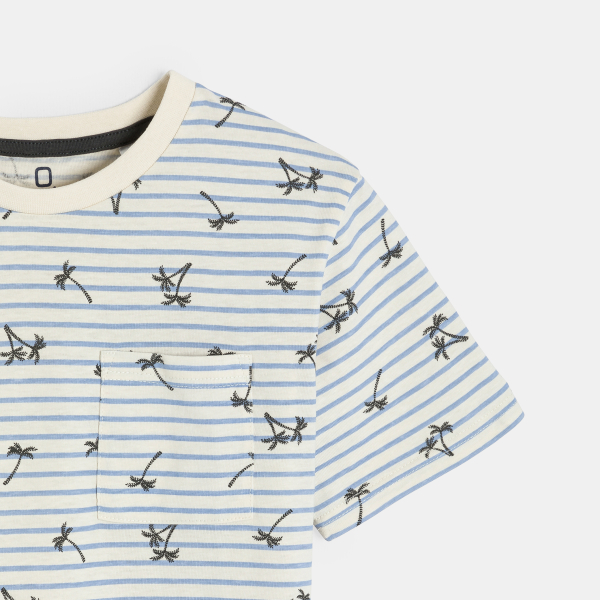 تيشيرت أزرق مقلم مطبوع للأولاد